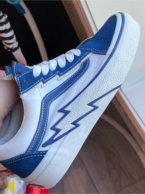 Vans Blue and White Lightning Bolt Low-Top Sneakers